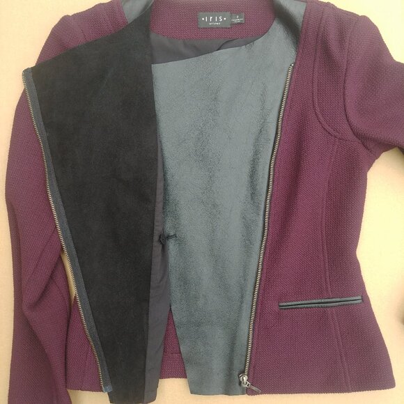 Iris Setlakwe Eggplant Maroon Moto Style Jacket Real Black Leather Size 2 - Picture 8 of 16